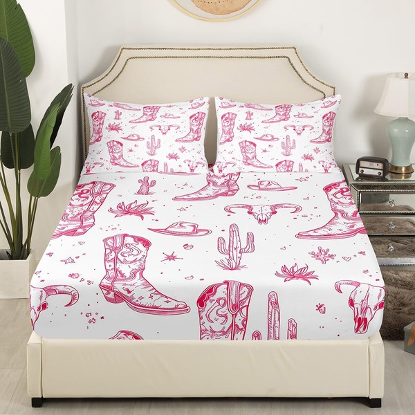 Feelyou Western Cowboy Fitted Sheet Cow Skull Bed Sheets Boys