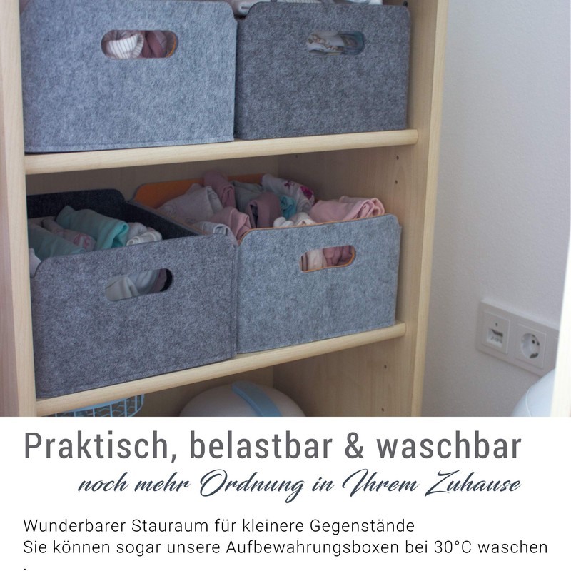 High-Quality Felt Storage Box in Mottled Grey/Green, Washable, 30 x