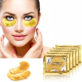 Contorno para Ojos Parches de Ojos de Oro 24K, 10 Pares de Almohadillas de Gel, Parches para Ojeras, Tratamiento Antiarrugas, Ojos Hinchados, Secos y Líneas Finas, Ayuda a los ojos Hidratación Calmante