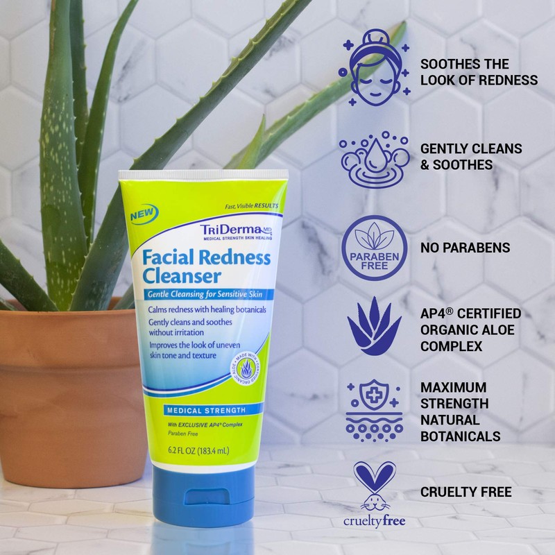 TriDerma Facial Redness Cleanser Face Wash, Improves Appearance of Red,