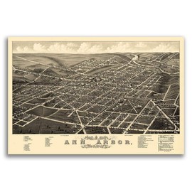 Magnet 1880 Ann Arbor MI Vintage Old Panoramic City Map Magnet Vinyl Magnetic Sheet for Lockers, Cars, Signs, Refrigerator 5"