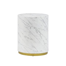 15.74" Round End Table Side Table Small Coffee Table for Living Room Faux Marble Pattern Circle Side Table Accent Table with Gold Base for Apartment,Office,No Need Assembly,White