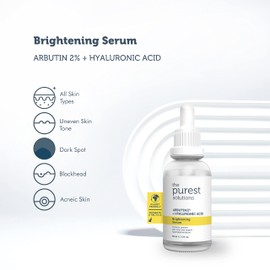 The Purest Solutions Brightening Serum (Arbutin 2% + Hyaluronic Acid) - Eliminates Imperfections in Skin Tone and Supports the Skin for a Radiant Look - Vegan | Cruelty Free (30 ml)