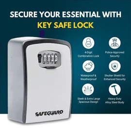 Key Safe Extra Large - Safeguard, Police-Approved 4-Digit Combination Heavy-Duty Alloy Body Waterproof,Wall-Mounted for Home, Business, Garage, Airbnb, Key Safe for Indoor & Outdoor105 x 145 x 55