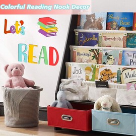 Let's Read Sign Wall Decals Colorful Reading Rooom Wall Decor Stickers Reading Nook Wood Sign Decals Decor Removable Motivational Walls Sicker for Kids Bedroom Playroom Nursery Library Classroom Decor