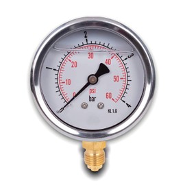 Glycerine Pressure Gauge with Radial Connection, IP65 Stainless Steel 63 mm with Lower Connection, 1/4 Glycerine (0-4 bar)