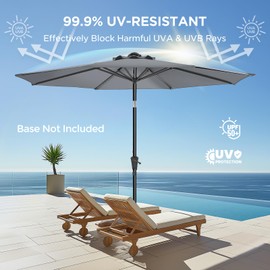 HOMSHADE 9ft Outdoor Patio Umbrella - Market Table Pool Deck Umbrella UPF50+ UV Protection with Push Button Tilt, Crank and 8 Sturdy Ribs (Beige, No base)
