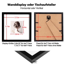 Egofine Picture Frame, 20 x 20 cm, Wooden Frame with Acrylic Glass, MDF (Medium-Density Fibreboard) Frame, Mat for 10 x 10 cm Photos, Square Frame for Table and Wall Mounting, Black