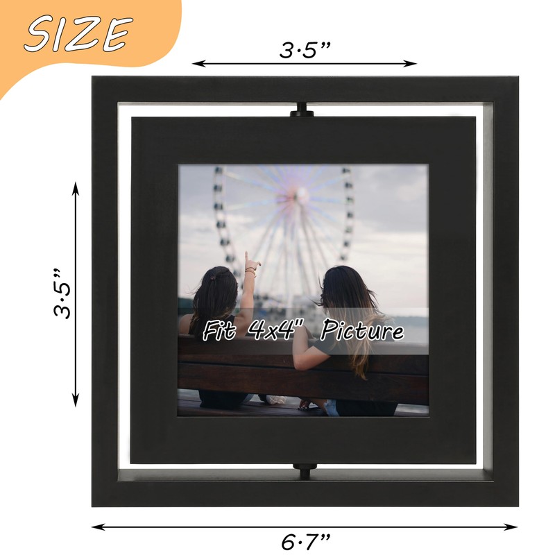 Gdfmsc 4x4 Rotating Picture Frame 2 Pack, Two-sided Viewing Display