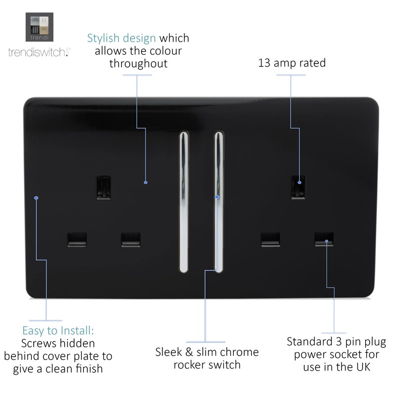 Trendi Switch ART-SKT213LBK Trendi 2 Gang Artistic Modern Glossy Switched