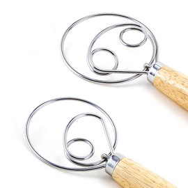 DIFENLUN デンマーク生地 ホイッシュ パンミキサー 2個パック ステンレススチール オランダ 泡立て器 ハンドミキサー 木製ハンドル キッチン ベーキングツール ケーキ デザート サワード生地 ピザ ペストリー用 アーティシャン ブレンダー