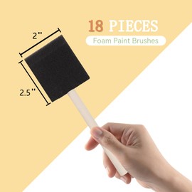 DMSVK 18 Pcs Foam Paint Brushes, 2 Inch Sponge Paint Brush, Wood Handle Sponge Foam Brush for Painting, Staining, Varnish, Craft, Touch Up
