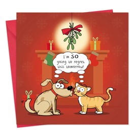 Twizler Merry Christmas Card with Dog & Cat - Funny Dog Christmas Card - Funny Cat Christmas Card - Xmas Card - Mens Funny Christmas Card Him Male - Womens Happy Christmas Card Her Female