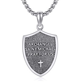 URONE Archangel Saint Michael Necklace Sterling Silver St Michael Medal Archangel Pendant Religious Protect Jewelry Gift for Men