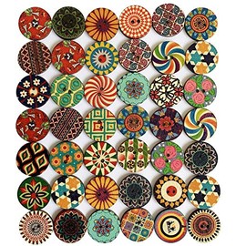 Wooden Buttons for Crafts Wood Buttons 1 Inch Assorted Vintage Round Wooden Flower (25mm)