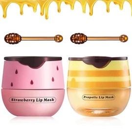 Lip Balm Sleeping Lip Mask, Long-Lasting Nourishing & Moisturizing Lip Night Care Lip Anti-chapped Lip Cream Lip Skin Care (Strawberry & Bee)