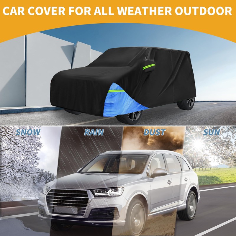 Car Cover Waterproof All Weather 210D, UV Sun Rain Protection,