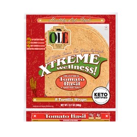 Olé Xtreme Wellness® Tomato & Basil | 8" Size Flour Tortillas |Carb Friendly |Keto Certified | 12.7 oz.| 8 Count (Pack of 4)