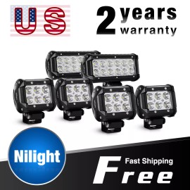 Nilight 2PCS 6.5Inch 36W Flood LED Light Bar + 4PCS 18W Spot Fog Driving Lights