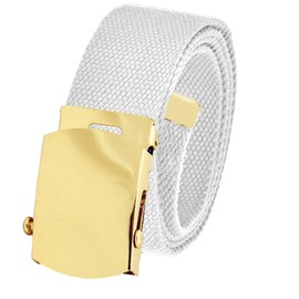 Build A Belt Classic Gold Slider 1.5" Wide Buckle with Canvas Web Belt (Mens Medium White)
