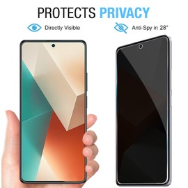 MOOISVS[2+2pack For Redmi Note 13 Pro 5G Privacy Tempered Glass Screen Protector(2packs)+Camera Lens Protector(2packs), Ultra HD Tempered Glass Film, Anti-Spy, 9H Hardness,Anti-Scratch,Bubble Free