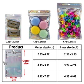 YOTOZU 100-Pack Holographic Resealable Bag Zipper Food Storage Aluminium Foil Mylar Smell Bag Plastic Flat Packaging Pouch for Party Favor Food Candy Jewelry Lip Gloss Optional(Laser,4x6)