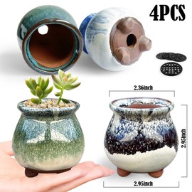 Mini Succulent Planter Pot with Drainage, Baby Small Cactus Pots Desk Shelf Decor, Cute Set of 4 Succulent Planter Glaze Ceramic Pots - 3 inch Indoor Plant Pots Handcraft Pot Set