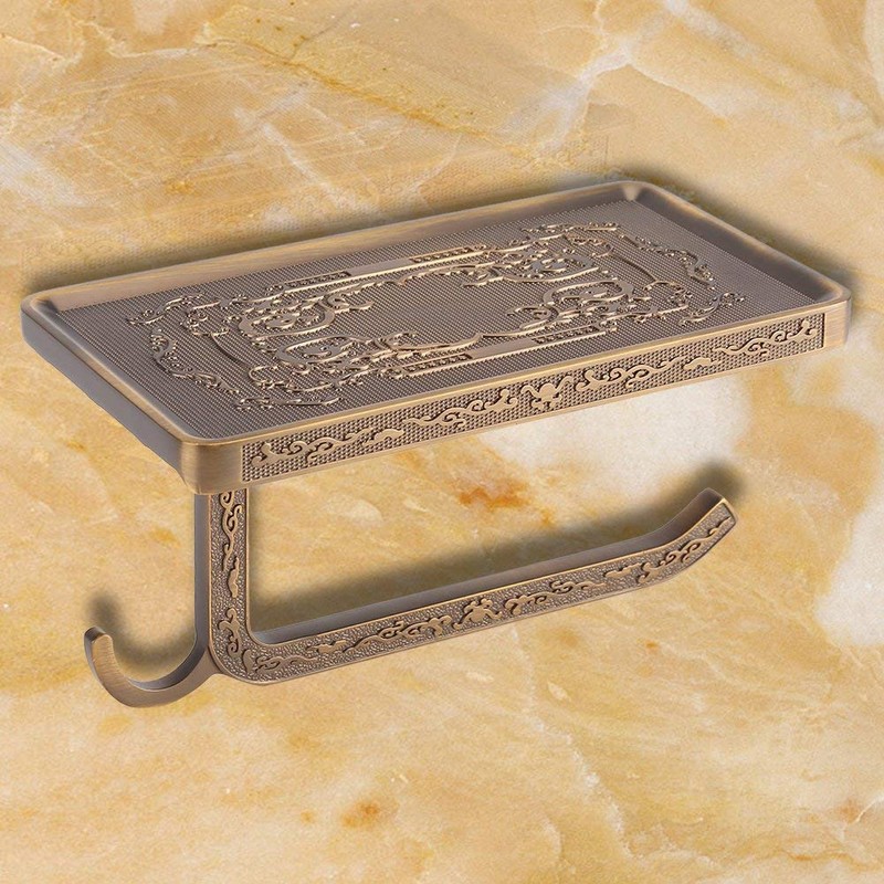 Antique European Vintage Brass Toilet Bathroom Paper Holder Phone Shelf