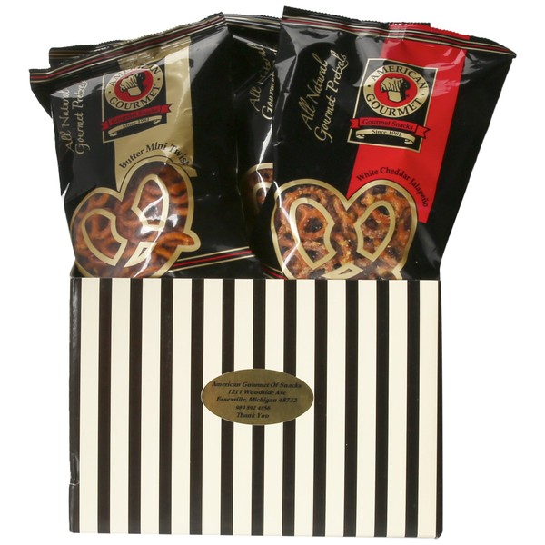 American Gourmet Pretzels Gift Box, Tan/Black, 5 lb, Gold Stripe