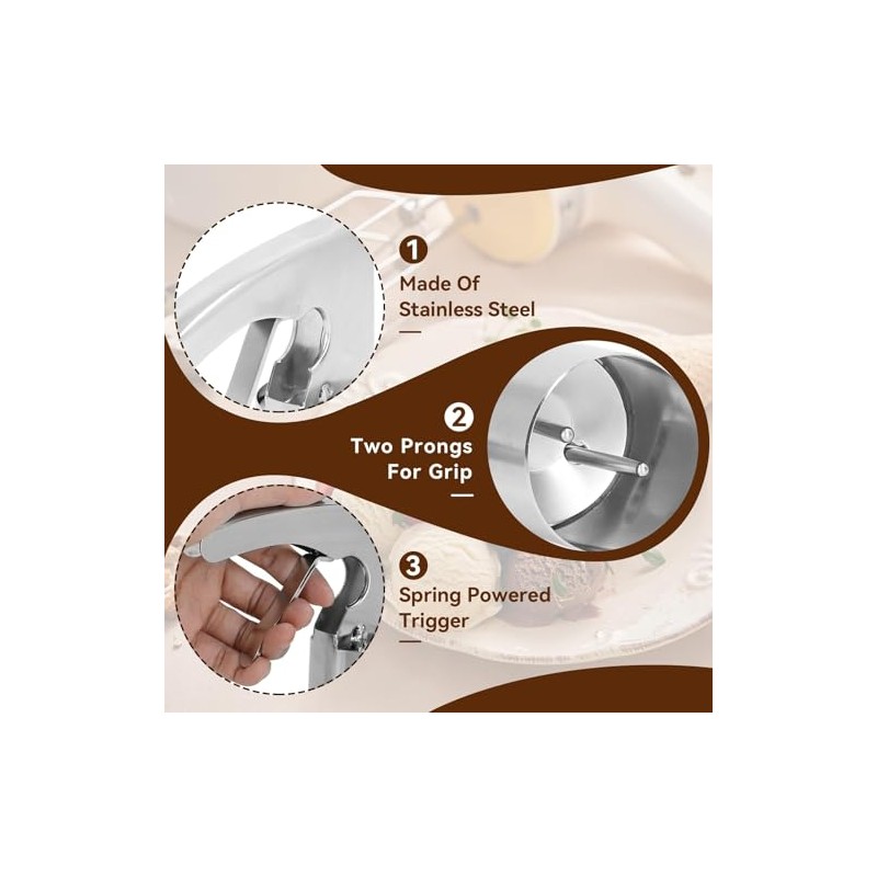 Cuchara para helado de 2 uds, cilíndrica de acero inoxidable,