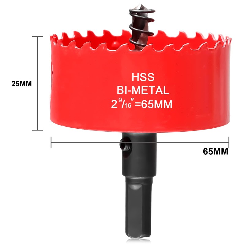 65mm Hole Saw for Wood, HSS Bi-Metal Hole Cutter for
