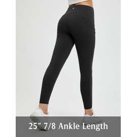 baleaf Women's 25" Fleece Lined Petite Leggings with 5 Pockets Thermal Warm Winter Tights Thick Yoga Pants Cold Gear Black 3XL