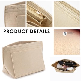 Purse Organizer insert for le pliage,Tote Bag Organizer insert Multi pocket Felt Handbag Organizer, Zipper Bag Organizer (Khaki, M)