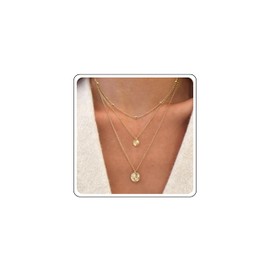 Aisansty Layered Hammered Disc Choker Necklace Pendant Handmade Gold Plated Simple Satellite Bead Chain Dainty Layering Necklace Set for Women