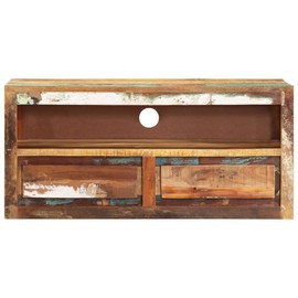 vidaXL Solid Reclaimed Wood TV Stand - Versatile Entertainment Unit with Unique Design, Shelf, and Two Drawers, Sheesham Wood Finish