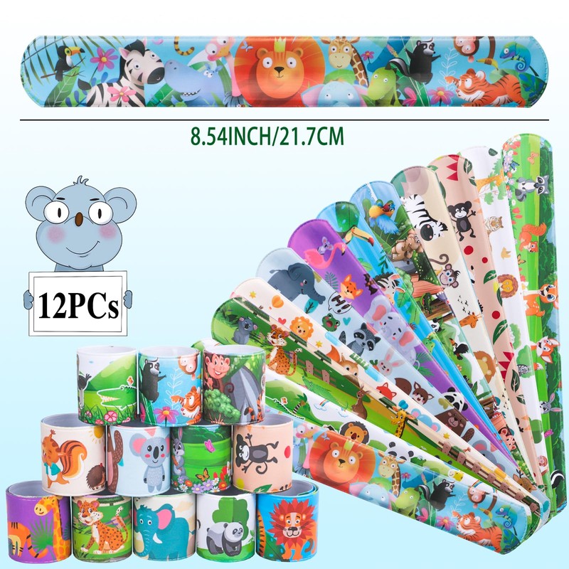 120Pcs Jungle Safari Party Favors Including Puzzle Stickers, Slap Bracelets,