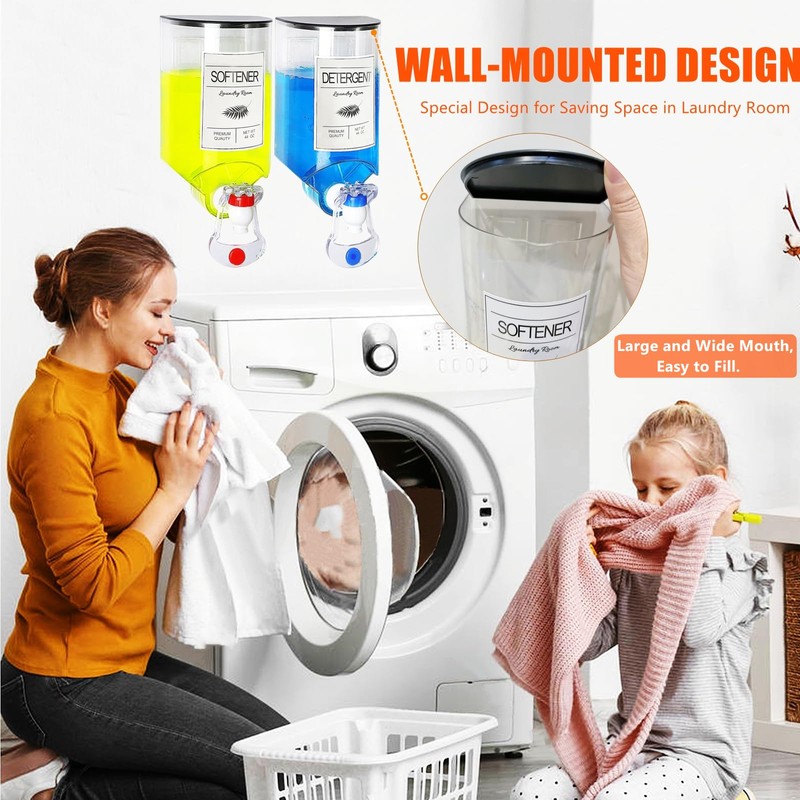 2 Pack Laundry Soap Dispenser,Wall Mounted Detergent Dispenser,Fabric Softener Dispenser,Liquid