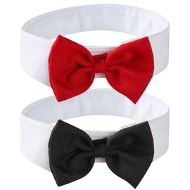 EDLMKM 2 Pcs Dog & Cat Tuxedo Collar Bow Tie, Dog Cat Wedding Bowtie, Adjustable White Dogs Tuxedo Collar with Black Dogs Neck Bow Tie, Party Formal Neck Ties