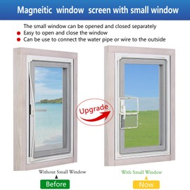 Magnetic Window Screen with Small Window, Easy to Open and Close, Used for Windows with Handles(White Frame Grey Mesh with Small Windows, 57''X35''(145X89cm))
