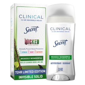 Secret Clinical Strength Antiperspirant Deodorant for Women, Wickedly Wonderful, 3X Sweat Protection, 72hr Sweat & Odor Protection, PH Balanced, Invisible Solid, Cashmere Woods & Lime Scent, 2.6 oz