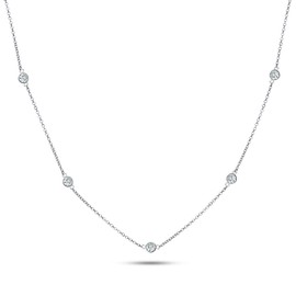 Metal Factory 22" 925 Sterling Silver CZ By The Yard Round Cut Cubic Zirconia Chain Necklace, Sterling Silver