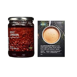 Ikea Sylt Lingon and ALLEMANSRATTEN Cream Sauce Bundle - Includes Ikea Sylt Lingon Lingonberry preserves, Super fruit (14.1 oz jar) and ALLEMANSRATTEN Cream Sauce Mix For Meatballs (28g - Pack of 3)