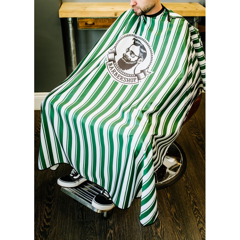 Kobe Professional Hairdressing Green Stripe Barbershop Cutting Gown - Large