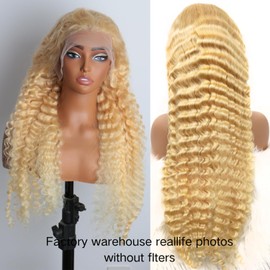 Grcabeir 30 Inch 613 13x4 Lace Front Wig Human Hair 200 Density Blonde Wig Human Hair Blonde Deep Wave Wig Human Hair Pre Plucked With Baby Hair for Women