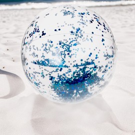 MIJOMA Inflatable Glitter Beach Ball, Diameter 35 cm, Transparent Glitter Water Ball for Summer Activities and Pool Parties (Blue)