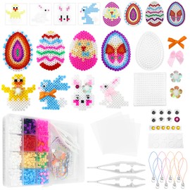 Homgtay Ironing Beads Easter Set, 5 mm Beads with 2 Pegboards, 8 Pattern Templates Rabbit Egg, 4 Ironing Paper, 8 Tags and Accessories for DIY Crafts Gift for Children Boys Girls