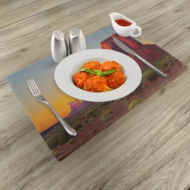 Ambesonne Canyon Place Mats Set of 4, Sunset in Famous Grand Canyon Antiquated Natural Wonders of World Heritage Photo, Washable Fabric Placemats for Dining Table, Standard Size, Yellow Red
