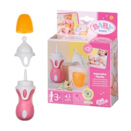 BABY born Interactive Bottle and Spoon 43 cm - Interactive Doll Bottle in Pink and White with Sound Function, 2 Interchangeable Attachments - Can be Used as a Bottle and Spoon