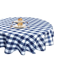 XWZO Checkered 70 Inch Round Tablecloth - Waterproof and Dustproof Washable Plaid Table Cloth for Dining Party, Outdoor Picnic and Camping, Decorative Gingham Table Cover, Navy Blue and White