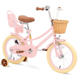 XJD Girls Bike for 3-6 Years Old Toddlers and Kids, 12 14 16 20 Inch Kids Bike with Basket and Bell Training Wheels, Adjustable Seat Handlebar Height (14 Inch with Training Wheels, Pink)